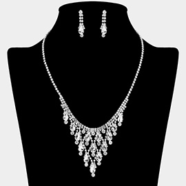 Teardrop Cluster Embellished Chandelier Accent Rhinestone Paved Necklace