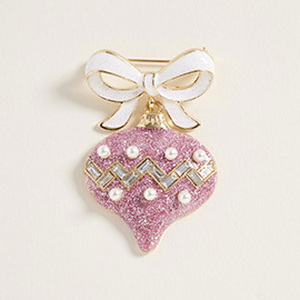 Holiday Bow Pearl Ornament Pin Brooch