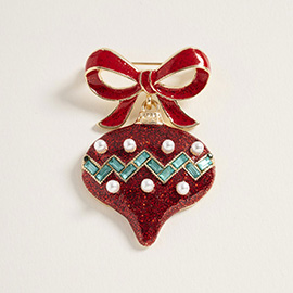 Holiday Bow Pearl Ornament Pin Brooch