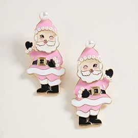 Pearl Enamel Santa Earrings