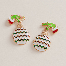 Green Monster Hand Glittered Detail Ornament Dangle Earrings