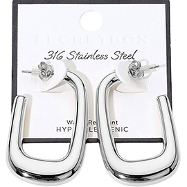 SECRET BOX_Stainless Steel Open Rectangle Hoop Earrings