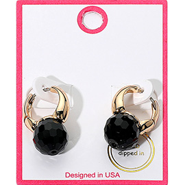Gold Dipped Chunky Faceted Stone Accent Huggie Hoop Earrings