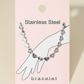 Stainless Steel Textured Heart Link Chain Bracelet
