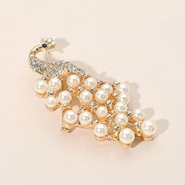 Graceful Pearl Embellished Peacock Pin Brooch