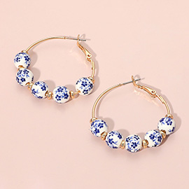 Floral Ceramic Ball Beaded Hoop Earrings
