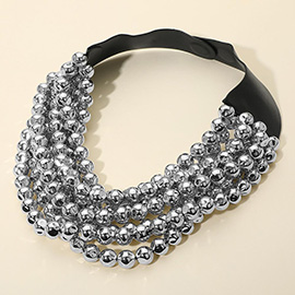 Marbled Faceted Ball Beaded Multi Layered Faux Leather Magnetic Necklace