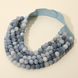 Marbled Faceted Ball Beaded Multi Layered Faux Leather Magnetic Necklace