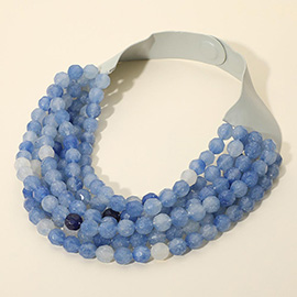 Marbled Faceted Ball Beaded Multi Layered Faux Leather Magnetic Necklace