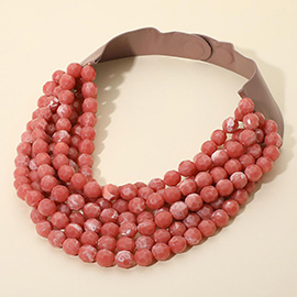 Marbled Faceted Ball Beaded Multi Layered Faux Leather Magnetic Necklace