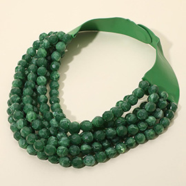 Marbled Faceted Ball Beaded Multi Layered Faux Leather Magnetic Necklace