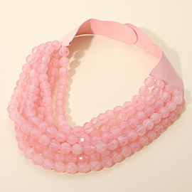 Marbled Faceted Ball Beaded Multi Layered Faux Leather Magnetic Necklace