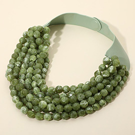 Marbled Faceted Ball Beaded Multi Layered Faux Leather Magnetic Necklace