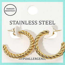 Stainless Steel Twist Hoop Earrings