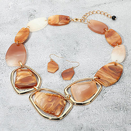 Geometric Chunky Sparkled Celluloid Acetate Plate Link Statement Necklace