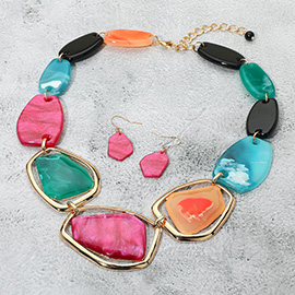 Geometric Chunky Sparkled Celluloid Acetate Plate Link Statement Necklace
