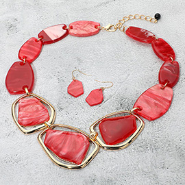 Geometric Chunky Sparkled Celluloid Acetate Plate Link Statement Necklace