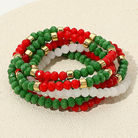 6PCS - Holiday Faceted Beaded Stretch Multi Layered Bracelets