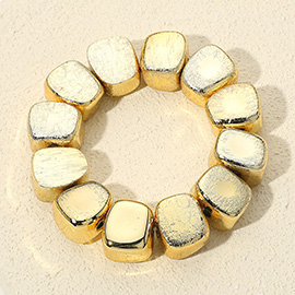 Chunky Textured Metal Pebble Beaded Stretch Bracelet