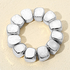 Chunky Textured Metal Pebble Beaded Stretch Bracelet