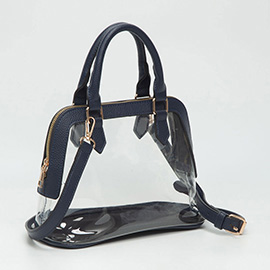 Faux Leather Trim Transparent Structured Top Handle Handbag / Crossbody Bag
