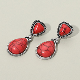 Western Antique Teardrop Stone Dangle Earrings