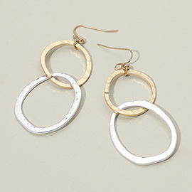 Hammered Metal Double Oval Drop Dangle Earrings