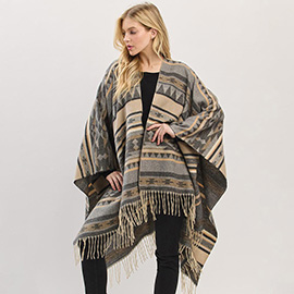 Aztec Pattern Fringe Ruana Poncho