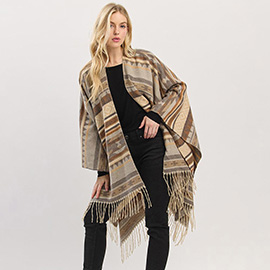 Aztec Pattern Fringe Ruana Poncho
