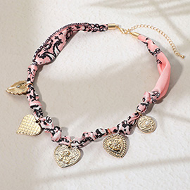 Heart Angel Coin Pearl Charm Fabric Necklace
