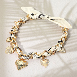 Heart Charm Bandana Fabric Chain Necklace