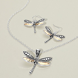 Antique Metal Dragonfly Pendant Necklace