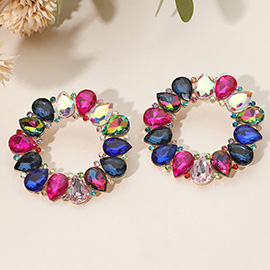 Teardrop Stone Cluster Open Circle Statement Evening Earrings