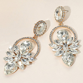 Marquise Stone Cluster Embellished Statement Drop Evening Earrings