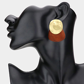 Hammered Metal Wooden Plate Layered Earrings