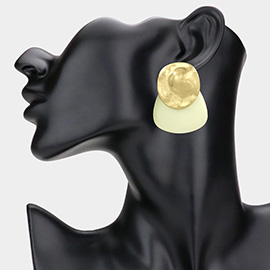 Hammered Metal Wooden Plate Layered Earrings