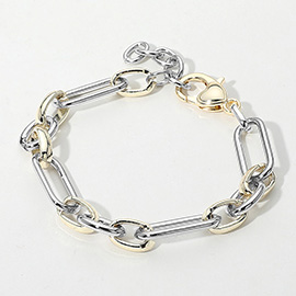 14K Gold Plated Two Tone Mixed Link Chain Bracelet