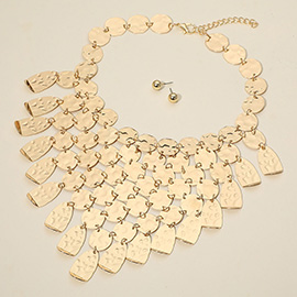 Bold Layered Metal Disc Chandelier Statement Necklace