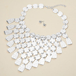 Bold Layered Metal Disc Chandelier Statement Necklace