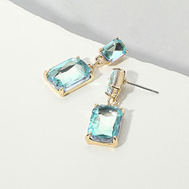 Rectangular Glass Stone Cluster Dangle Evening Earrings
