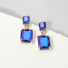 Rectangular Glass Stone Cluster Dangle Evening Earrings