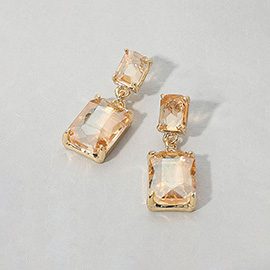 Rectangular Glass Stone Cluster Dangle Evening Earrings