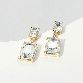 Rectangular Glass Stone Cluster Dangle Evening Earrings