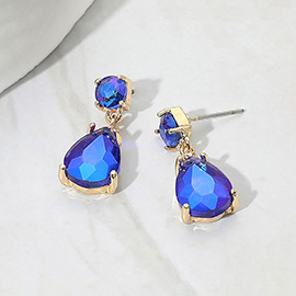 Teardrop Glass Stone Cluster Dangle Earrings