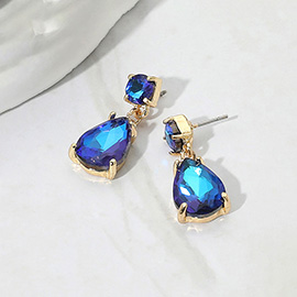 Teardrop Glass Stone Cluster Dangle Earrings