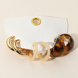 3Pairs - Resin Metal Hoop Earring Set