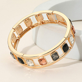 Emerald Cut Stone Embellished Open Frame Stretch Bracelet