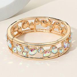 Multicolor Various Shaped Stone Bezel Embellished Open Frame Stretch Bracelet