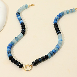 Metal Clasp Accent Gradient Beaded Necklace