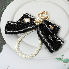 Pearl Loop Floral Tweed Bow Keychain / Bag Charm